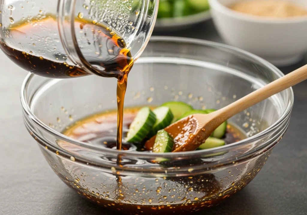 Mixing the dressing for Din Tai Fung Cucumber Salad